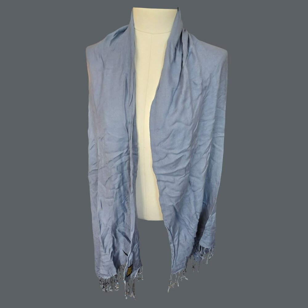 Blue Grey Fine Shawl 100% Viscose Made In India With Fringe Detail JJ4186